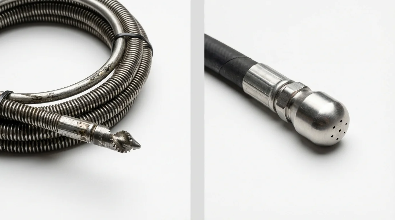 Drain snake cable and hydro jetting nozzle used for drain cleaning in Ringgold, GA
