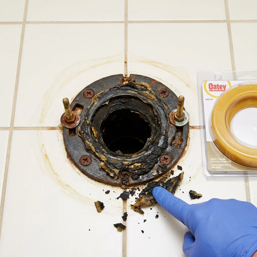 Failed wax ring showing water seepage at the base of a toilet in a Ringgold, GA home